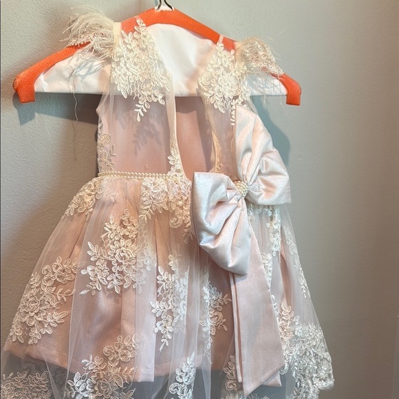 12 Months Sequin and Lace Pink Dress with Floral Embroidery Train Pearl Belt - Picture 12 of 16